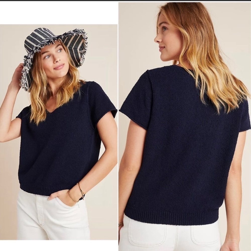 Anthropologie Valentina Navy Blue Short Sleeve Sweater